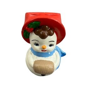Vintage Ceramic Snowlady Figurine Snowman Christmas Decor Winter Cozy